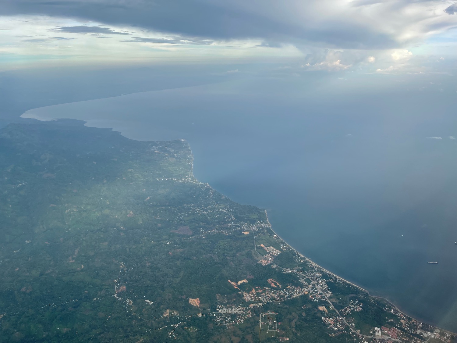 aerial view of a body of water and land