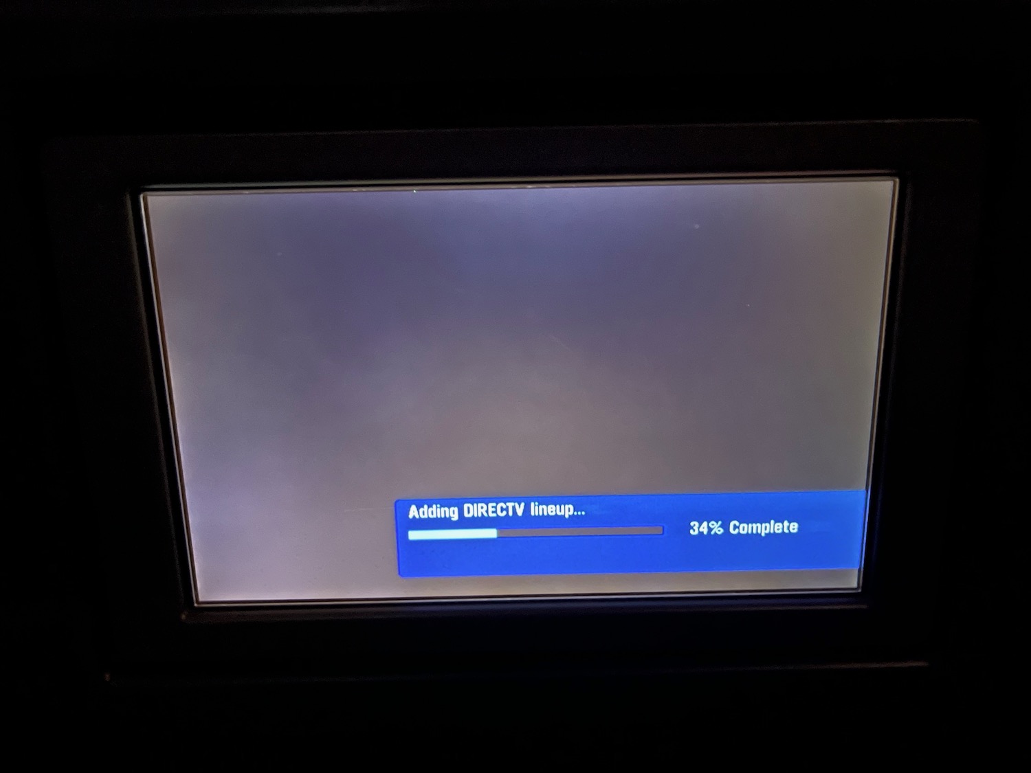 a screen with a blue and white text