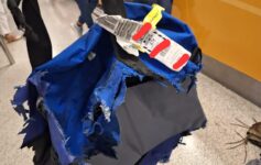 a bag with torn pieces of fabric