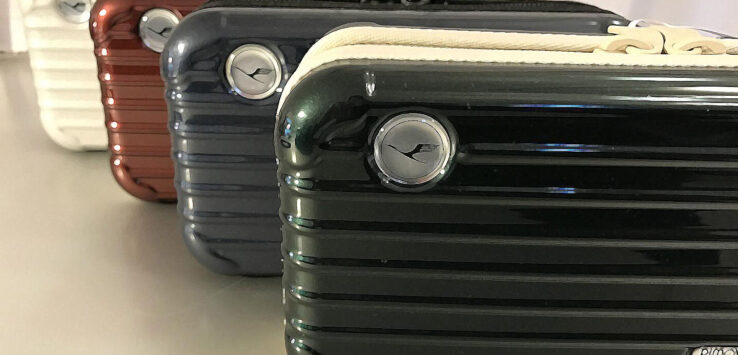 a group of luggage on a table