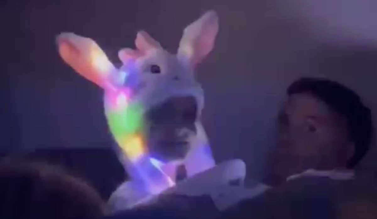 a person wearing a hat with lights