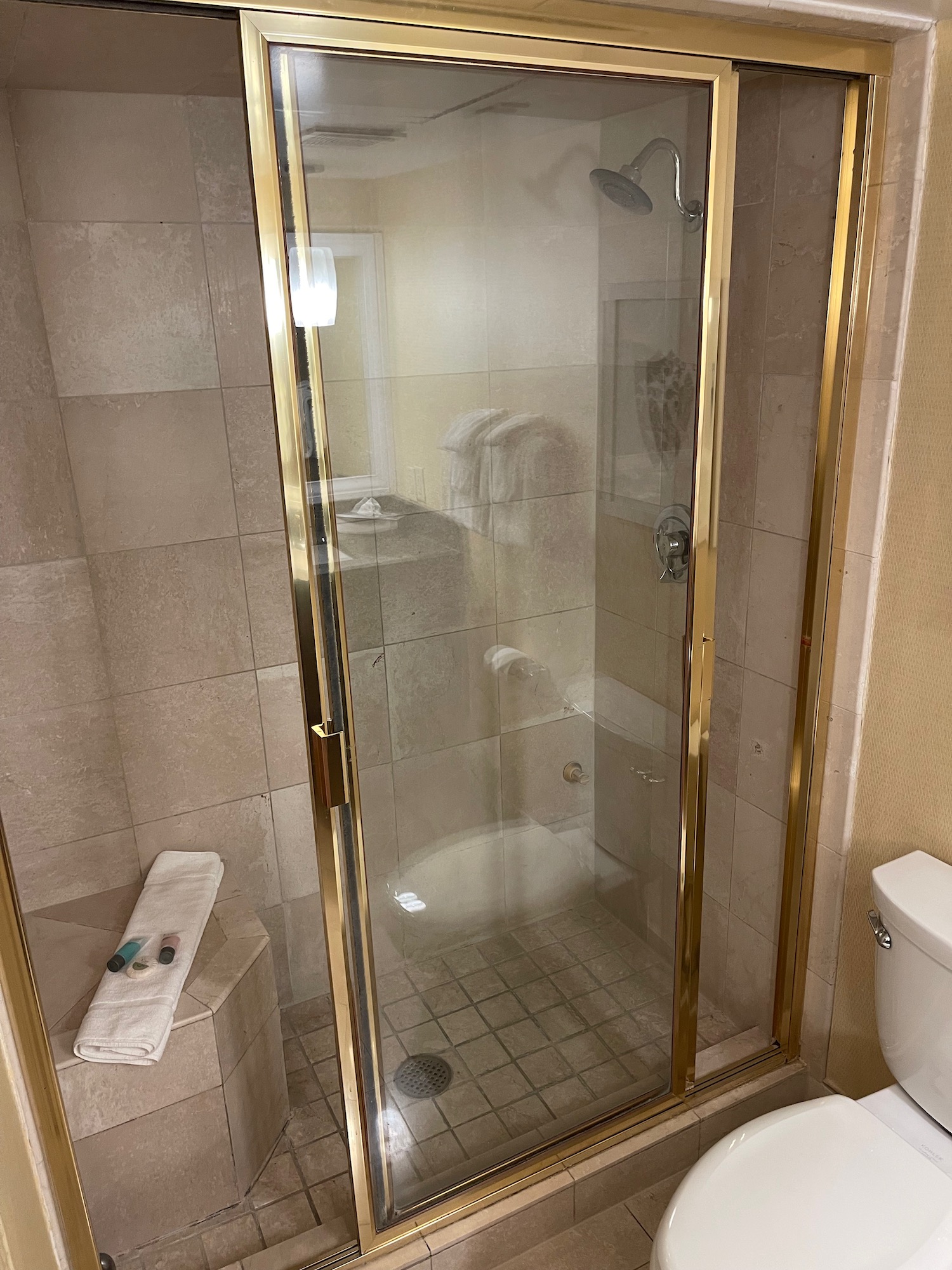 a shower with a glass door