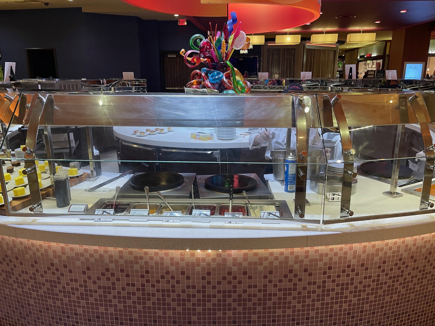 a buffet with a glass top