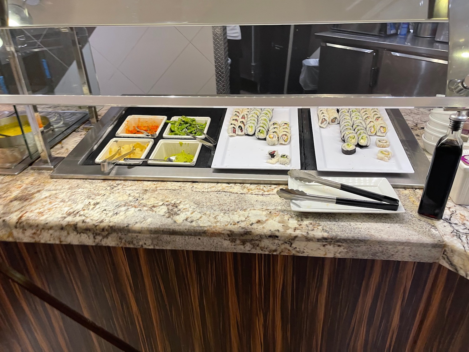 a tray of sushi on a counter