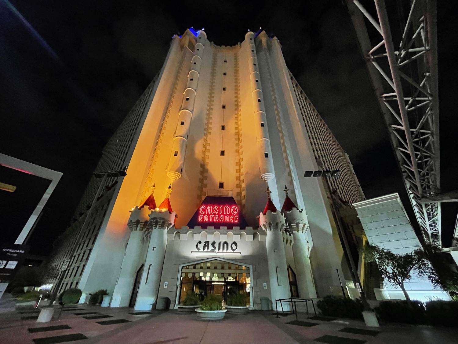 a building with a casino sign