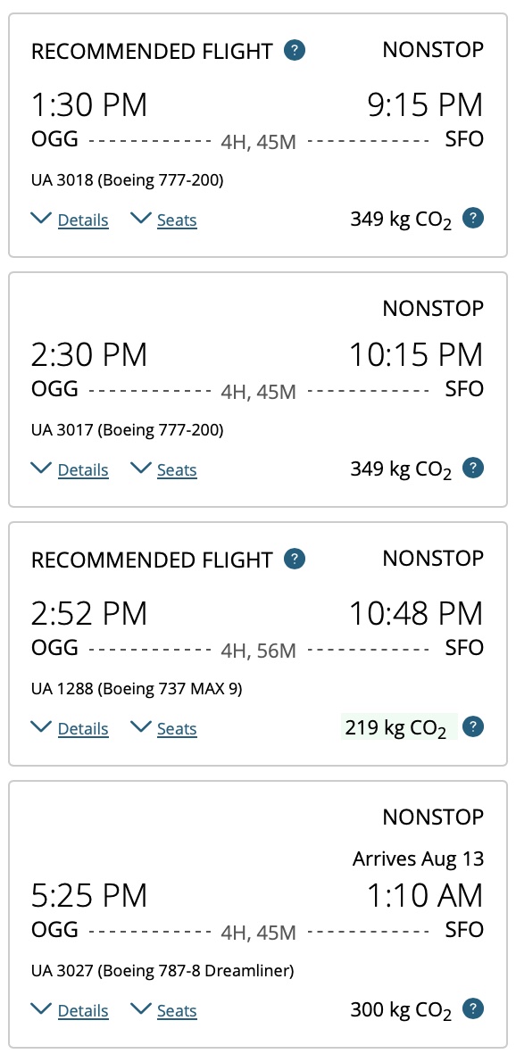 screens screenshot of a flight schedule