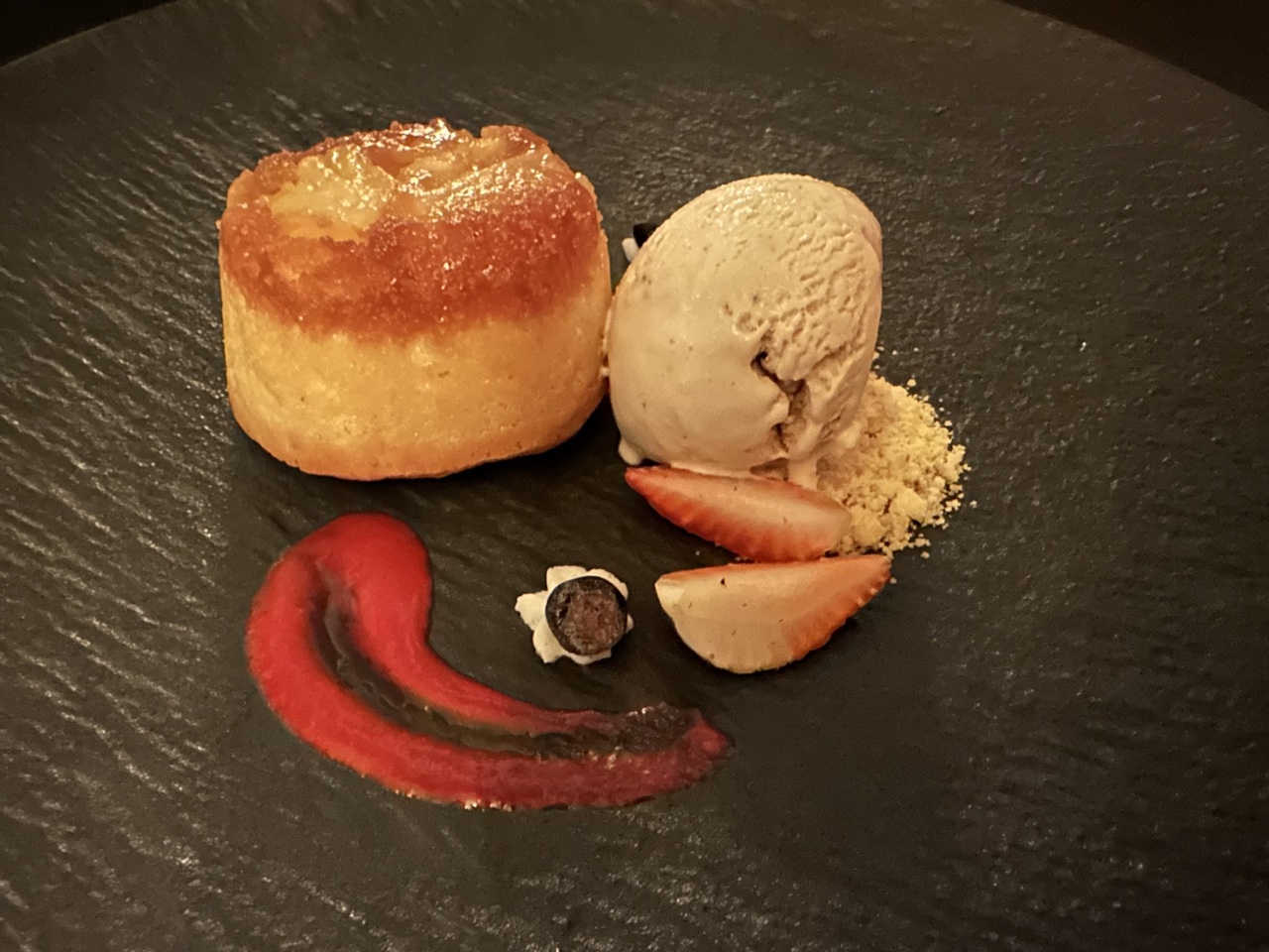 impression by secrets isla mujeres dessert with tabasco pepper ice cream at Wildfire steakhouse