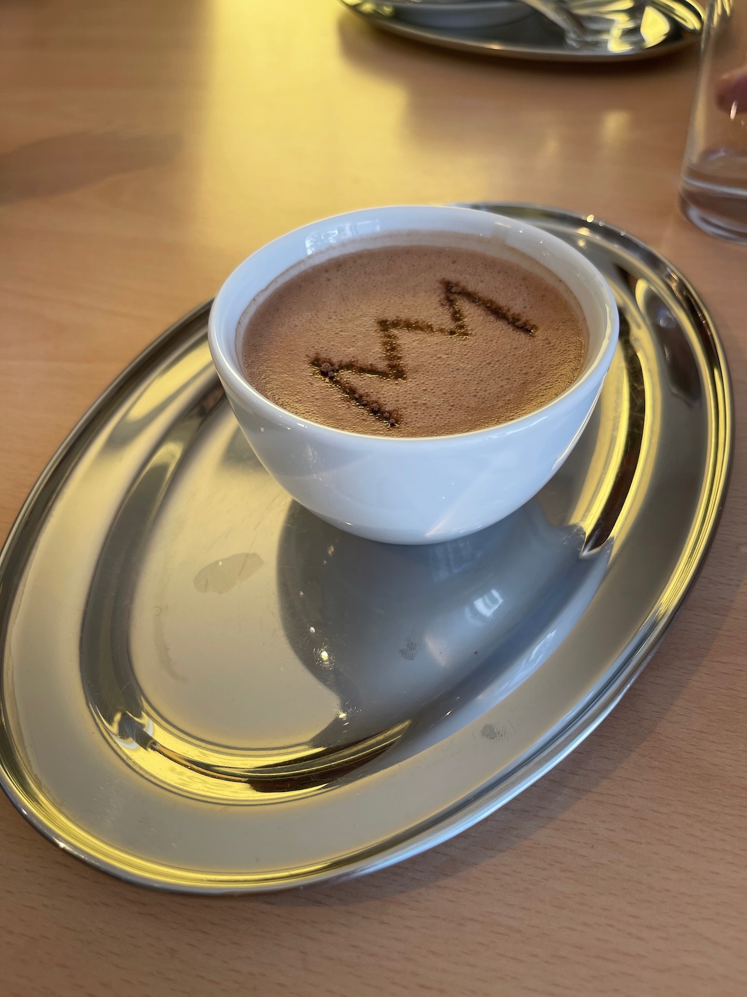 a cup of coffee on a tray