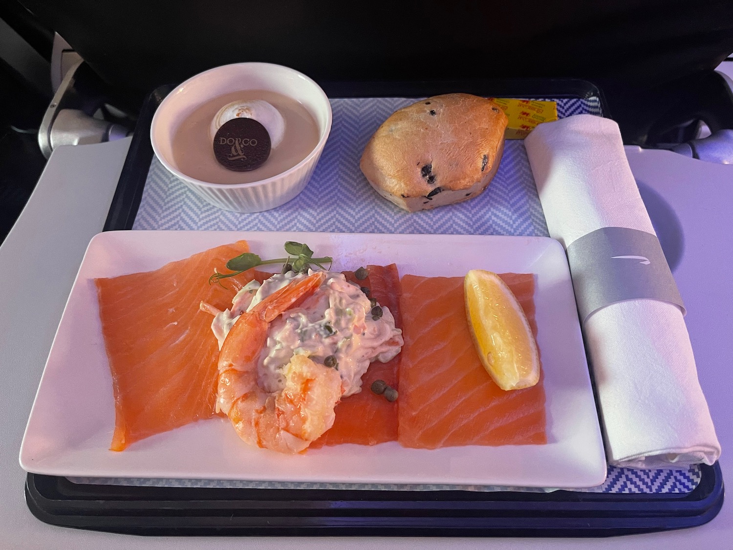 a plate of food on a tray