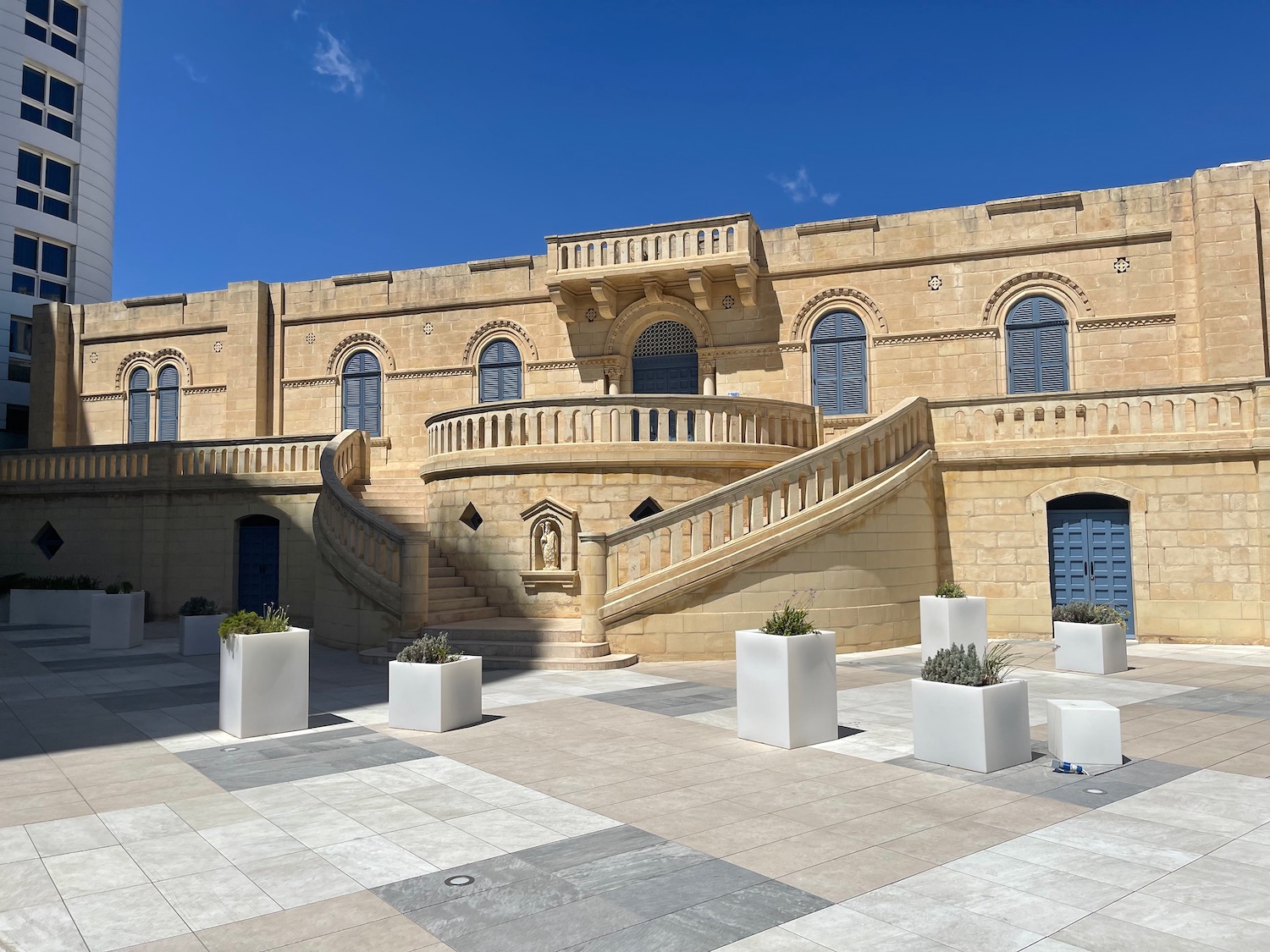 a building with a spiral staircase