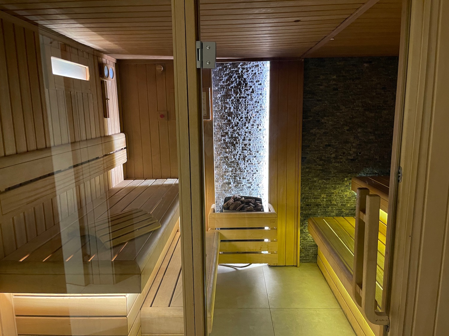 a room with a sauna