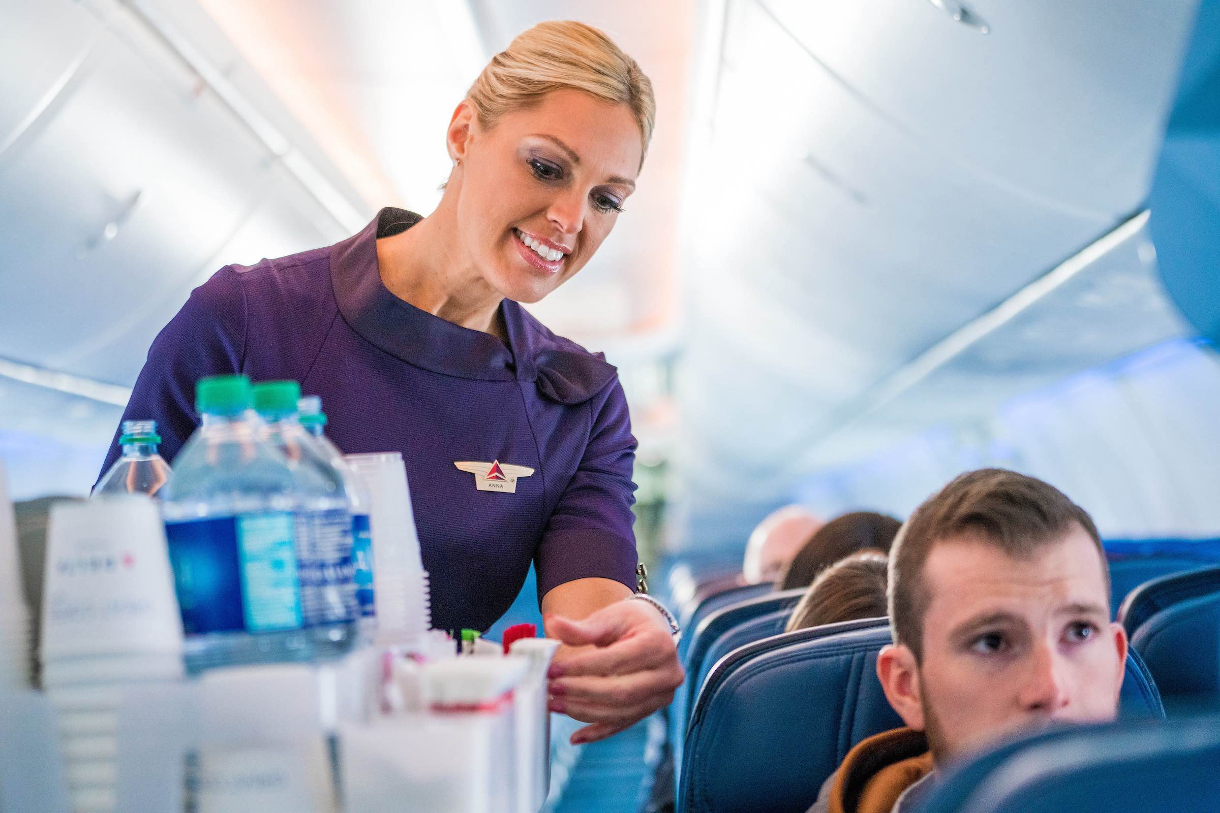 a woman in a purple shirt