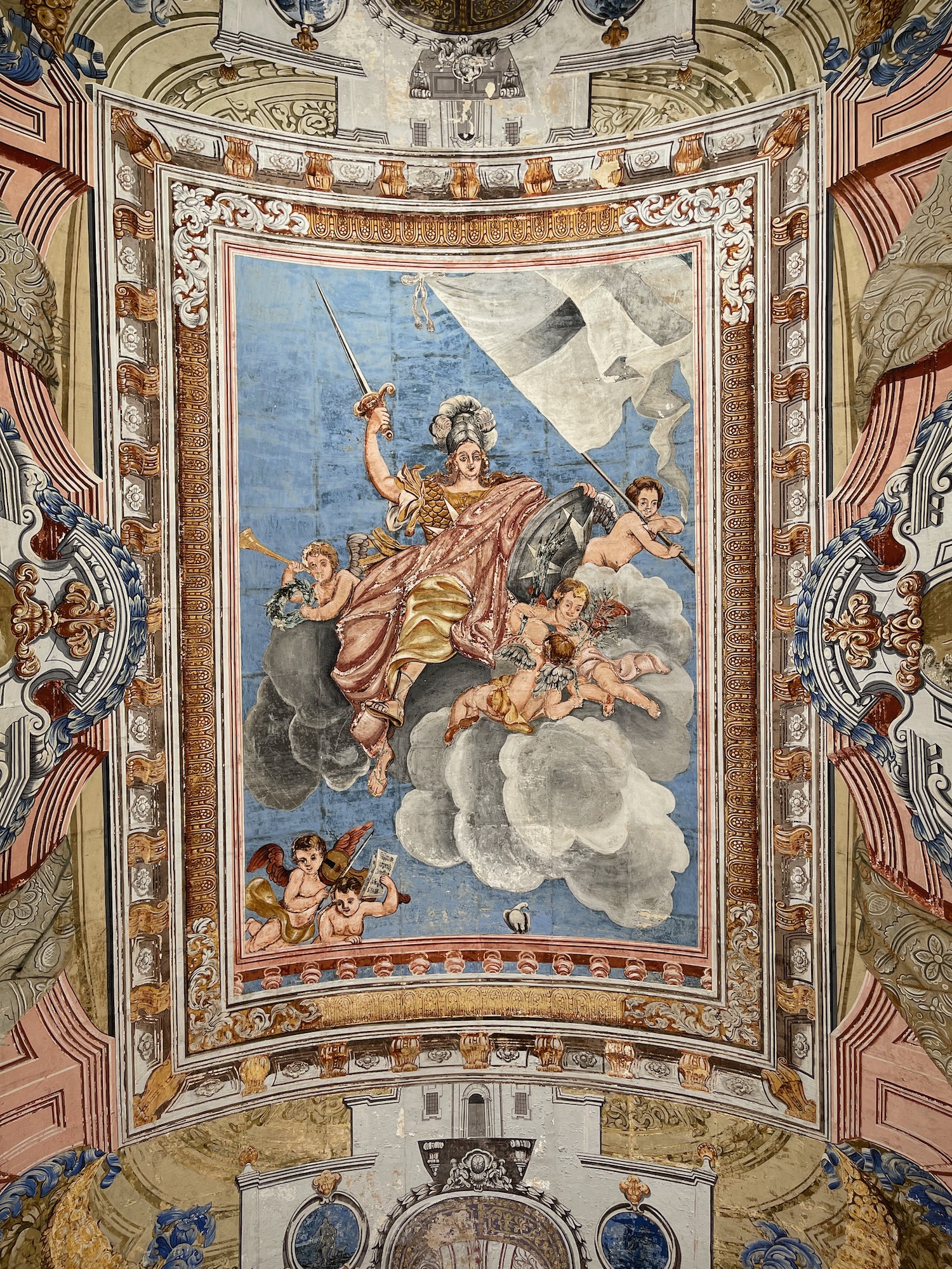 a ceiling with a painting on it