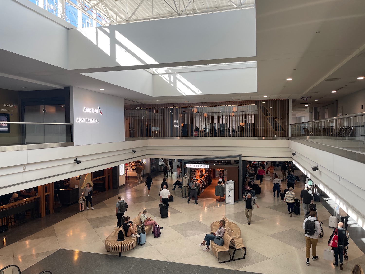 a group of people in a large building