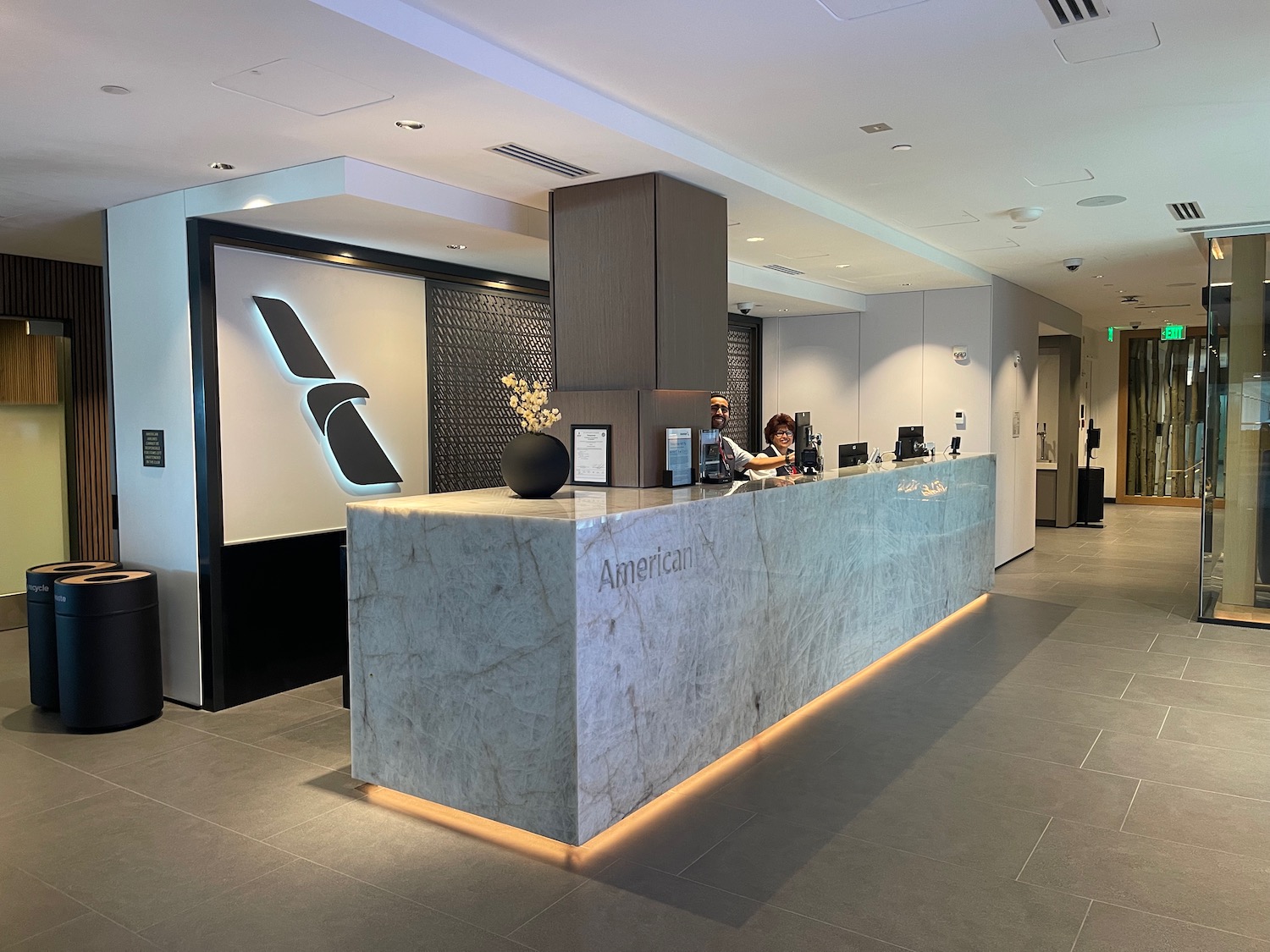 a reception desk in a hotel