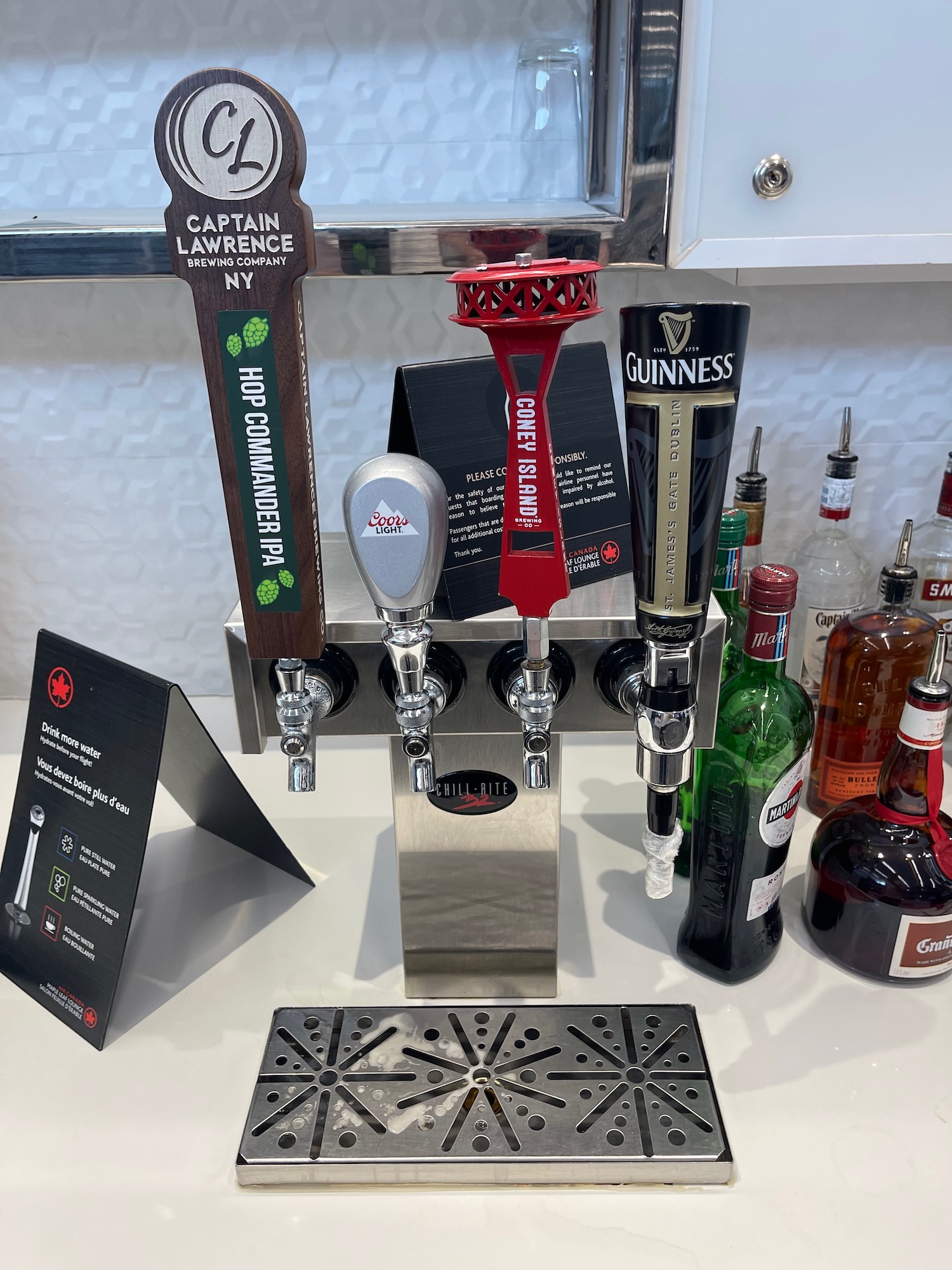 a group of beer taps on a table