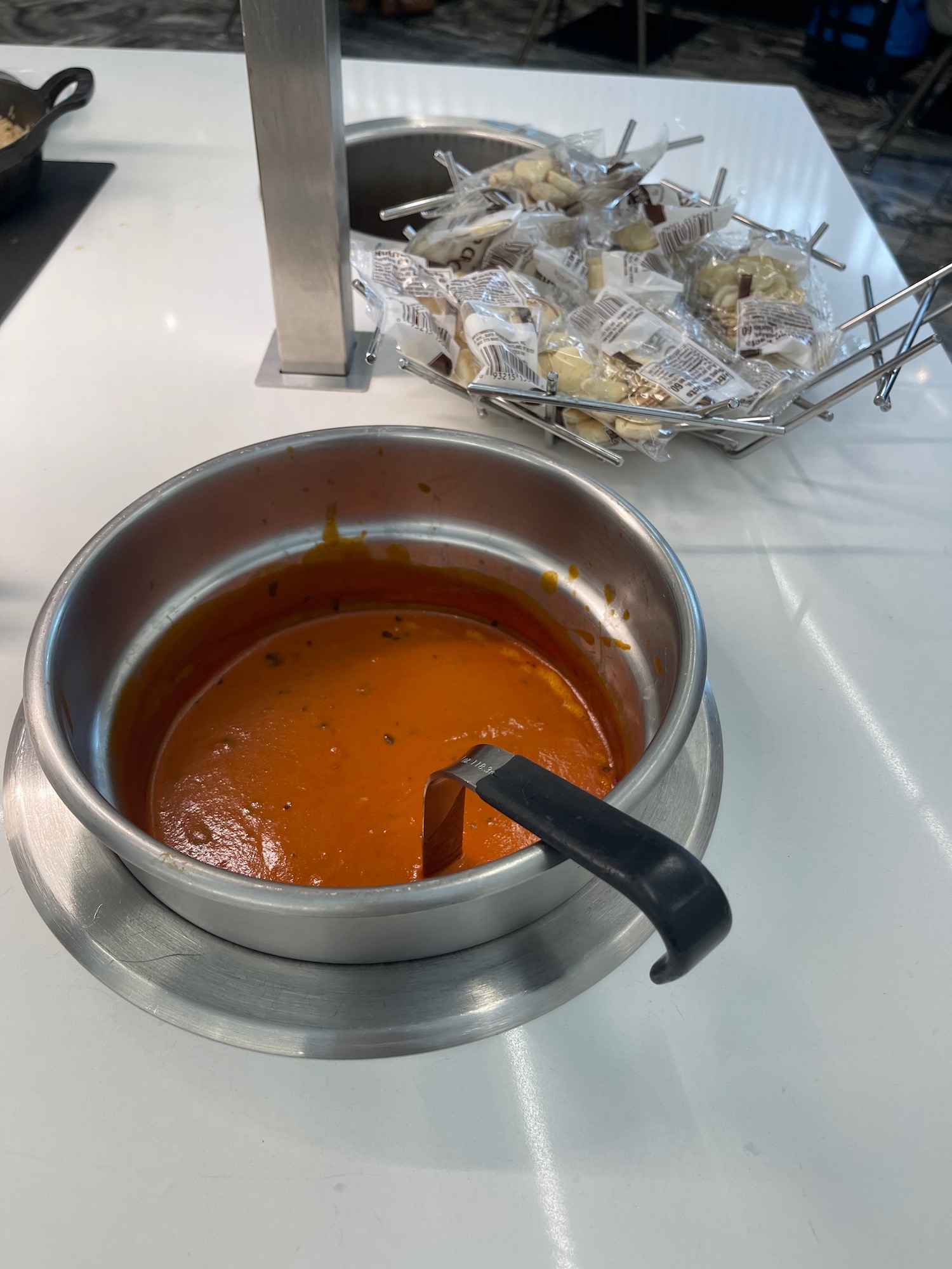 a bowl of soup on a counter