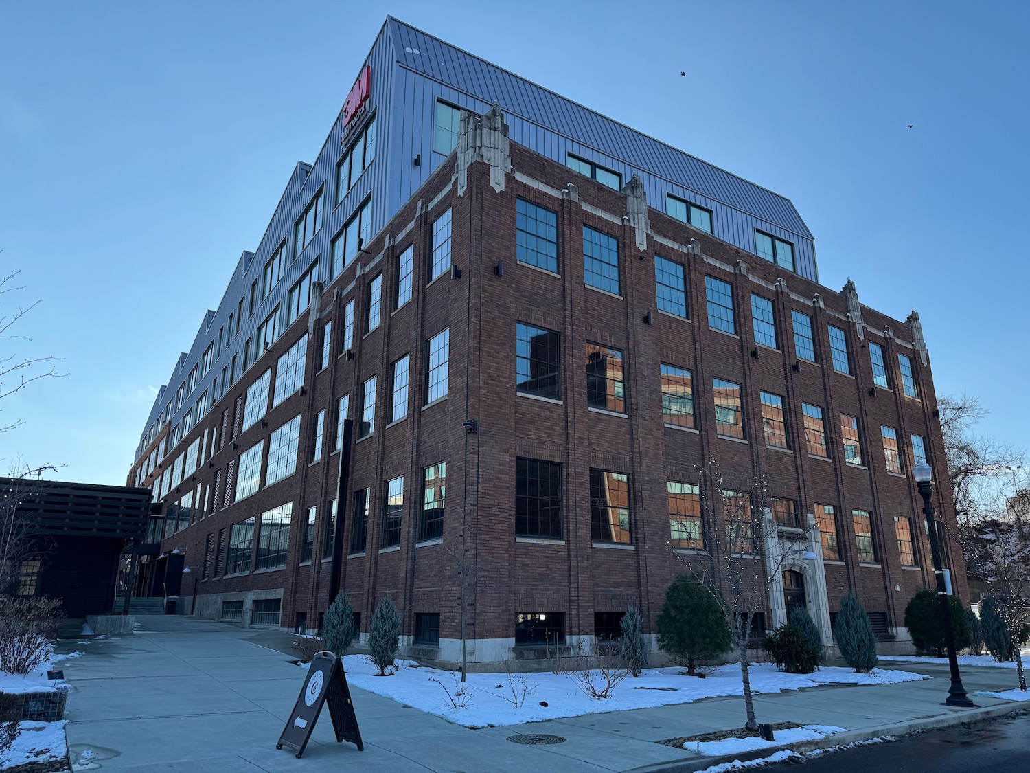 a large brick building with many windows