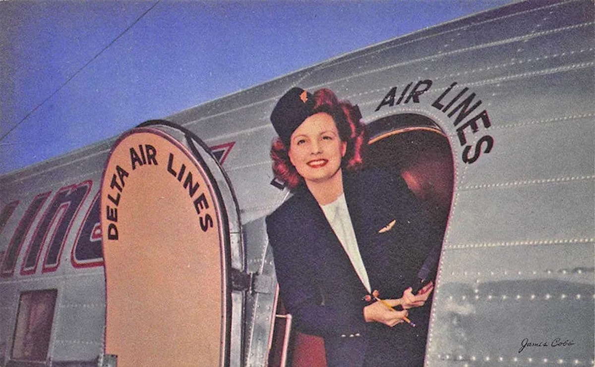 a woman in a flight attendant's uniform