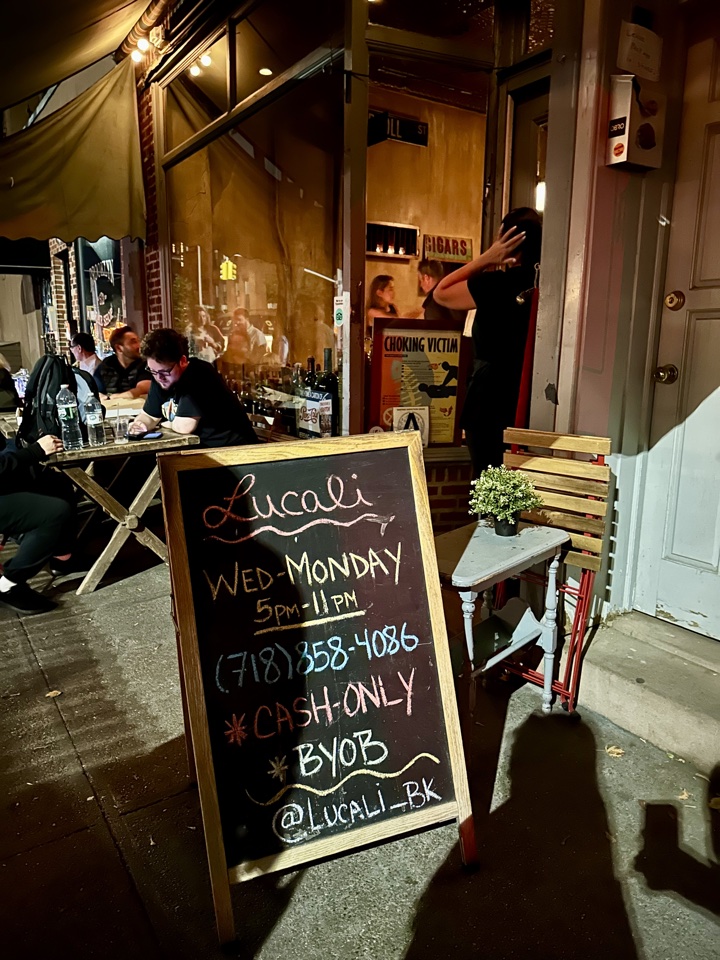 Lucali pizza brooklyn new york menu a-board