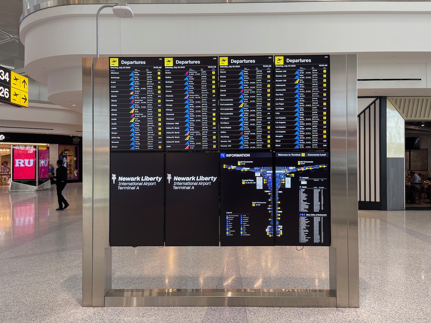 a display board with flight information
