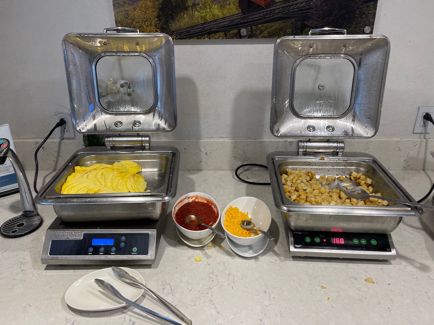 food in a buffet with a digital display