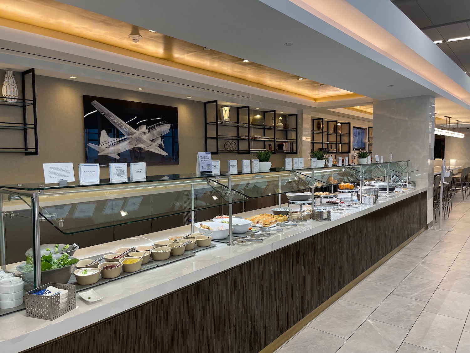 a buffet with food on the counter