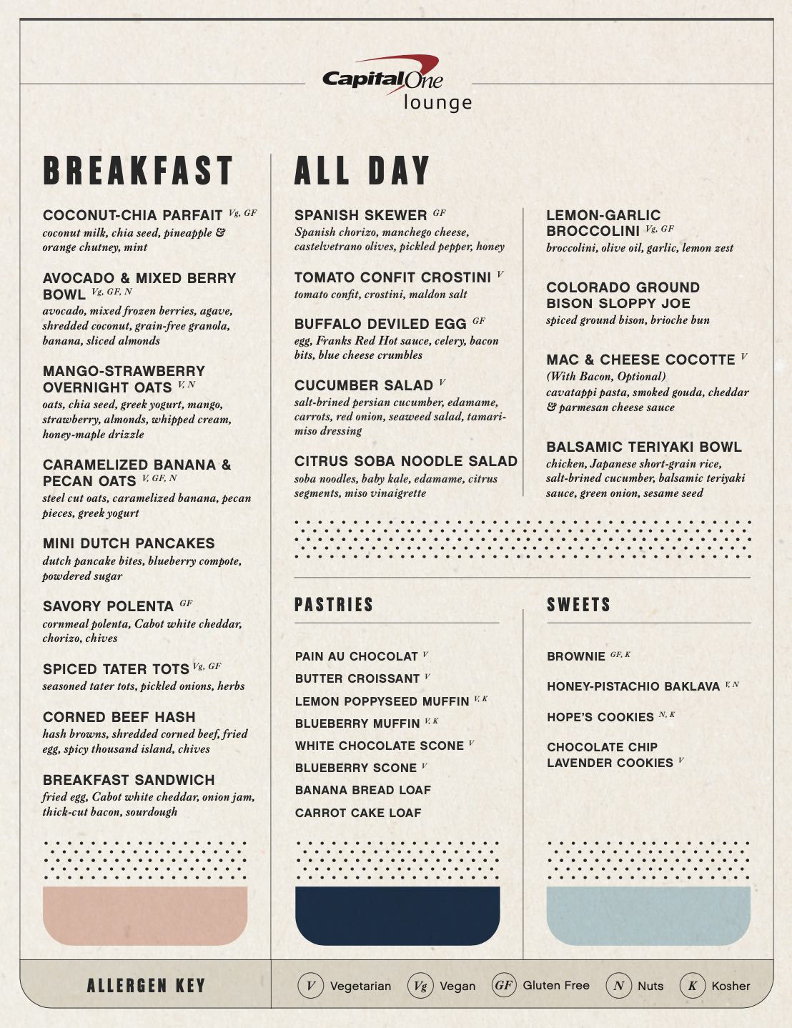 a menu of breakfast and desserts