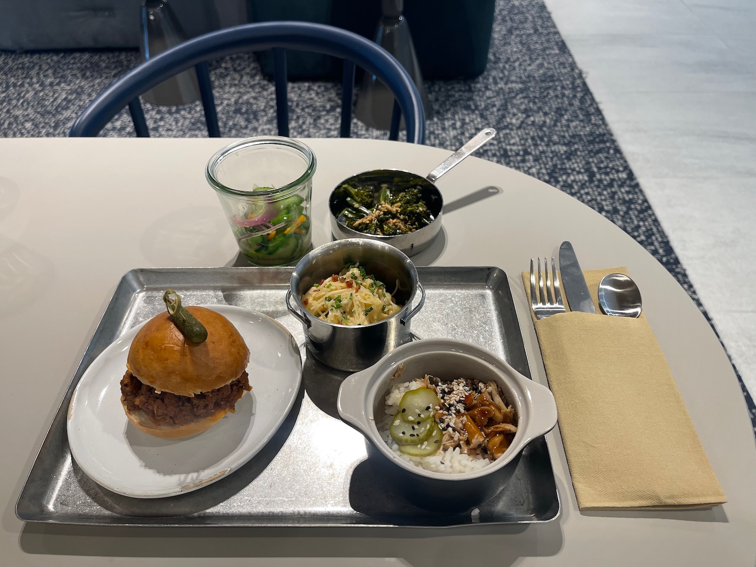 a tray with food on it