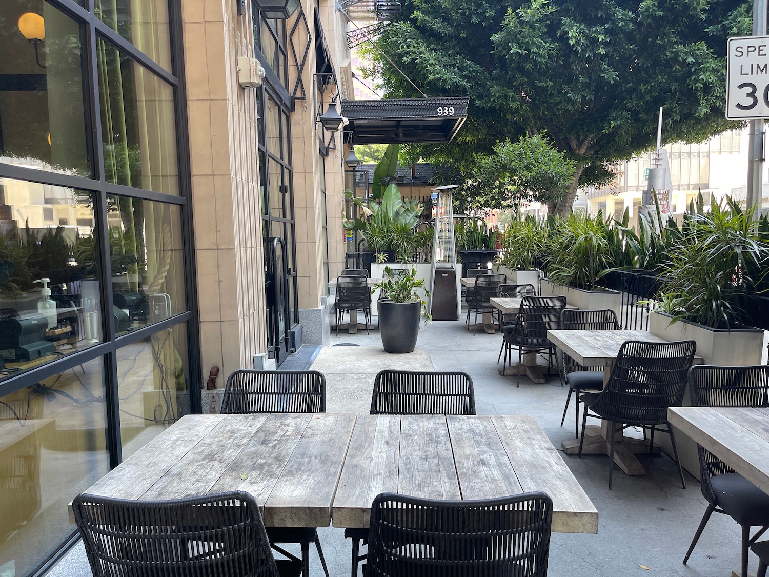 a tables and chairs outside of a building