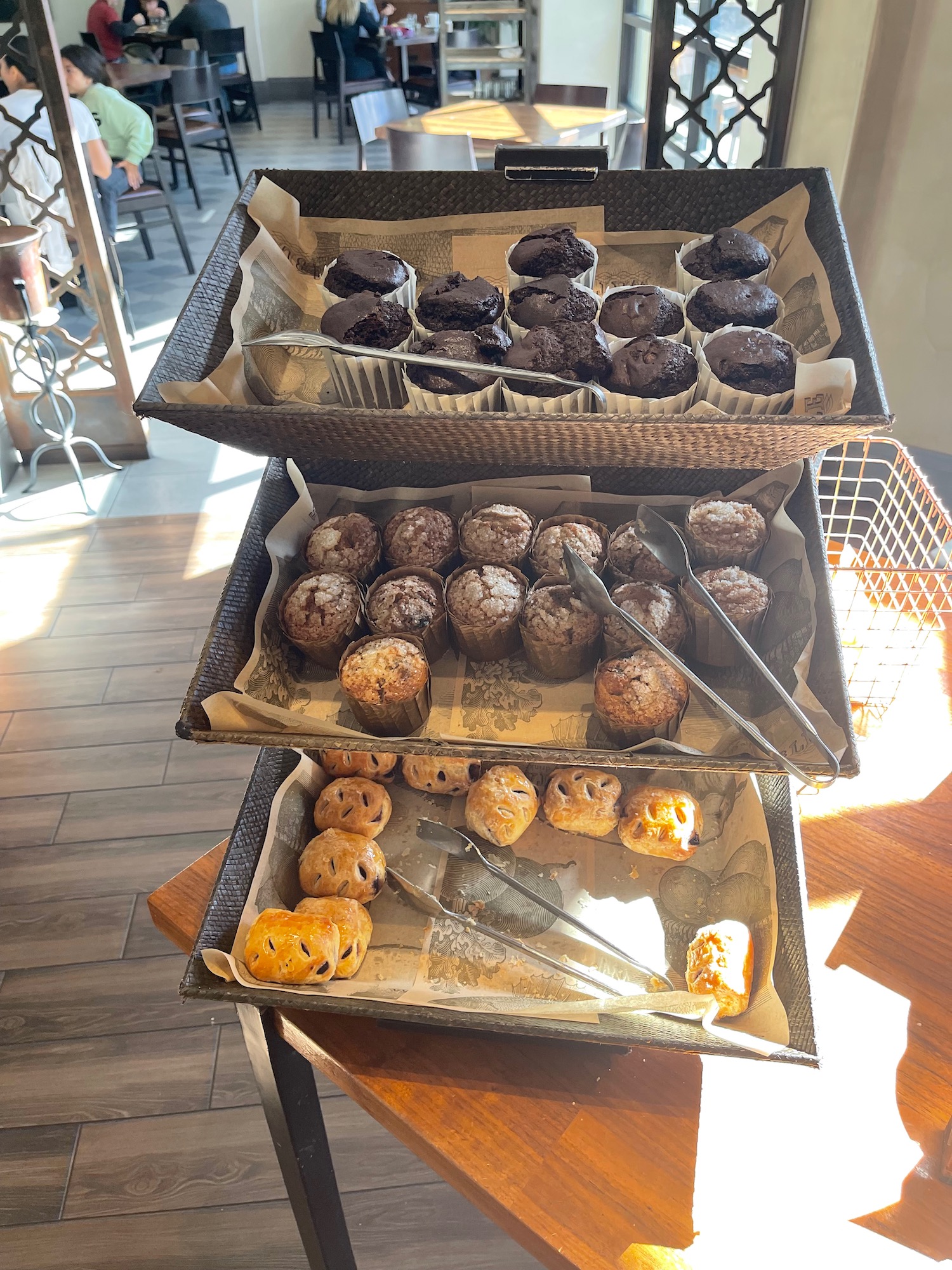 a group of trays of pastries