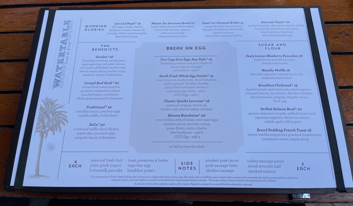 a menu on a table