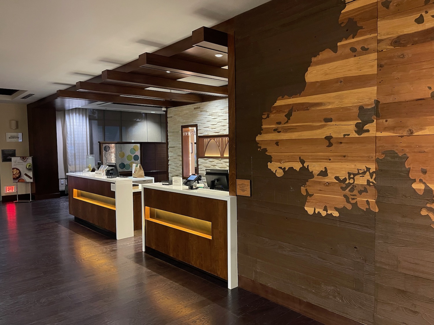 a reception desks in a hotel