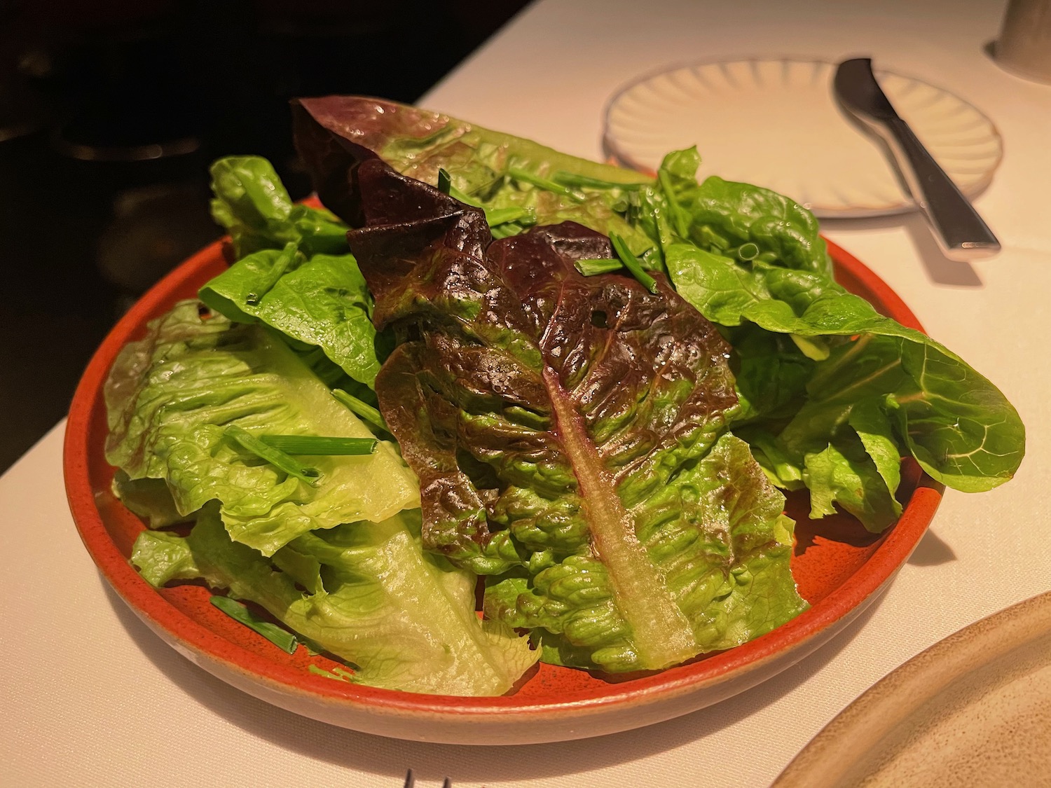 a plate of lettuce and green onions