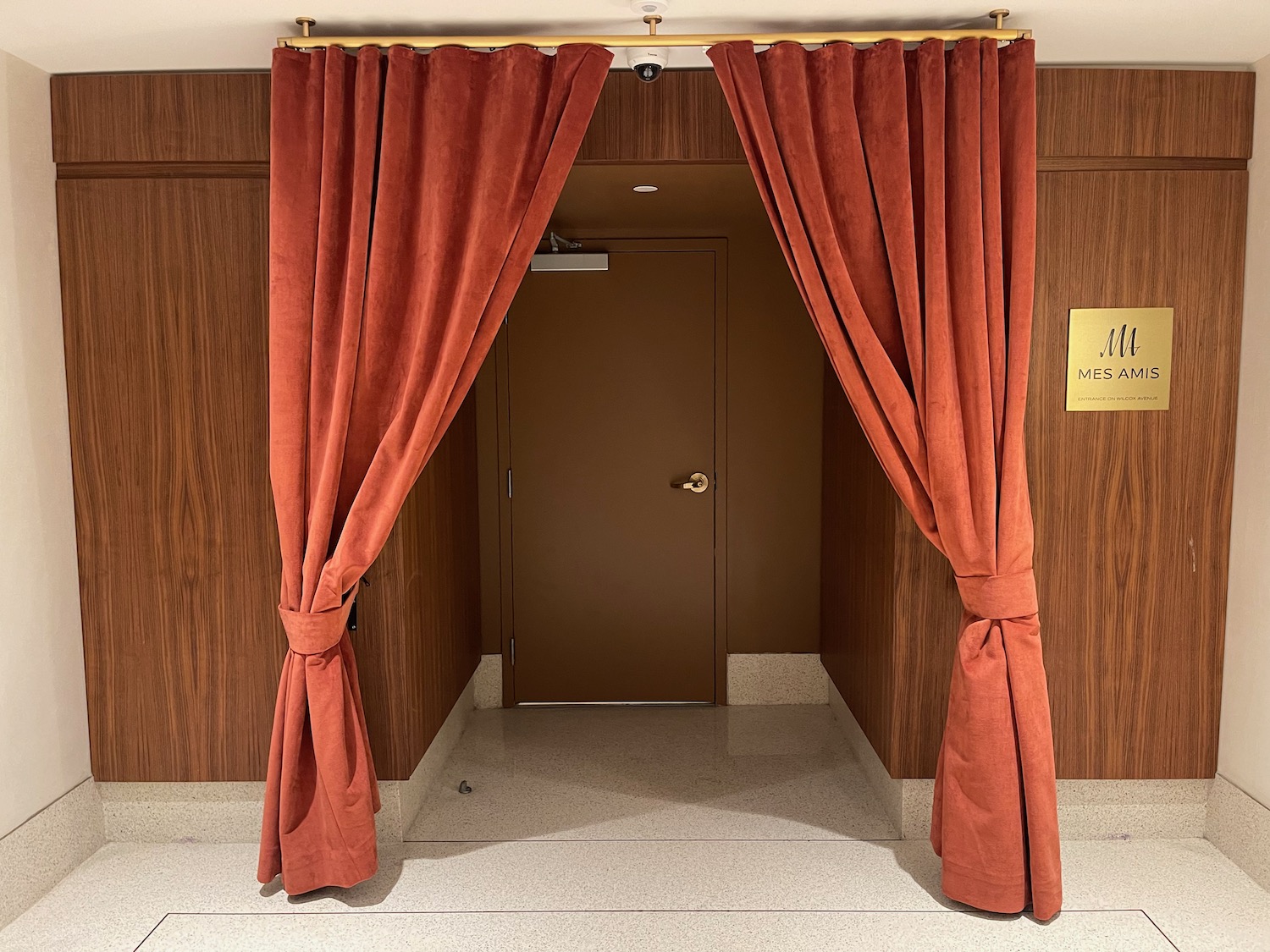 a door with red curtains