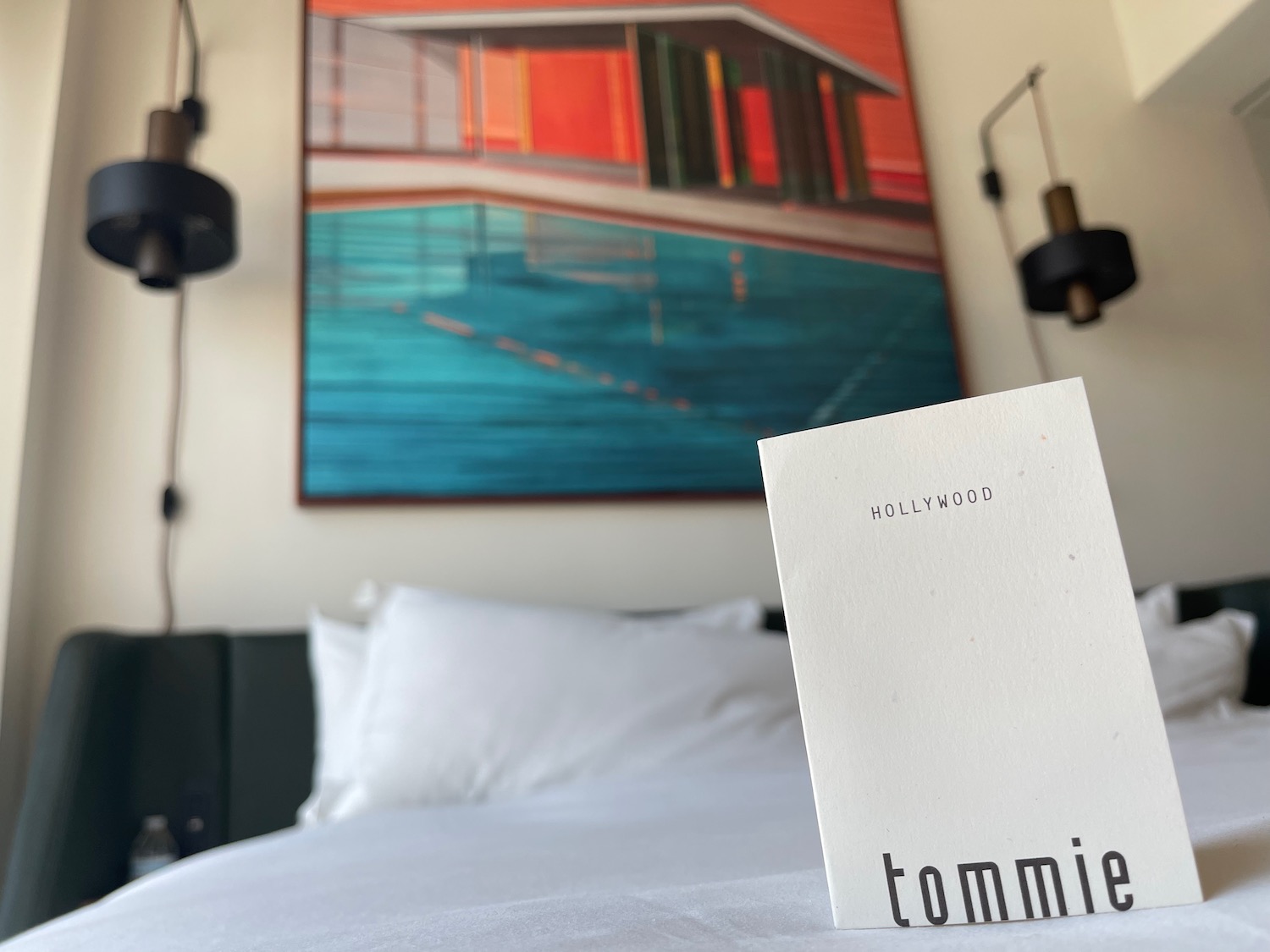 a white card on a bed