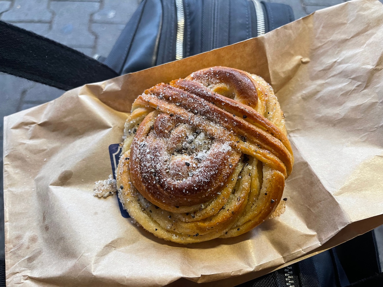 a pastry on a paper bag