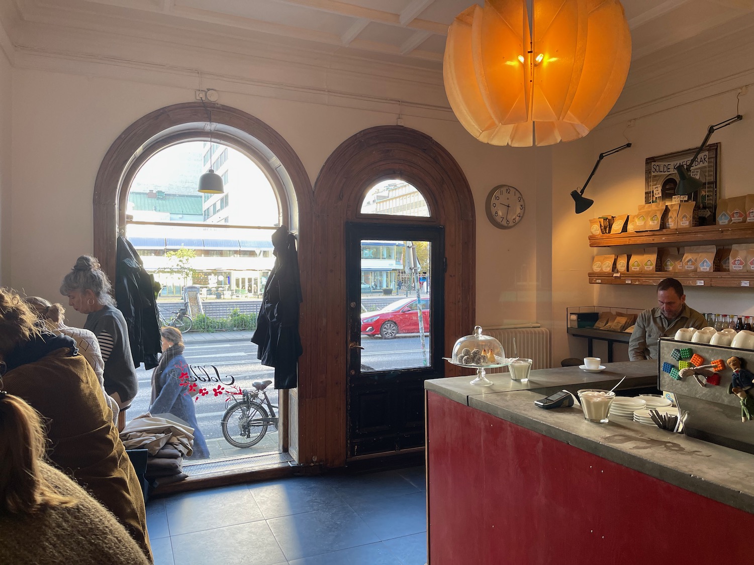 a room with a red counter and a red counter with a red counter and a red counter with a red counter with a red counter with a red counter with a red counter with a white counter