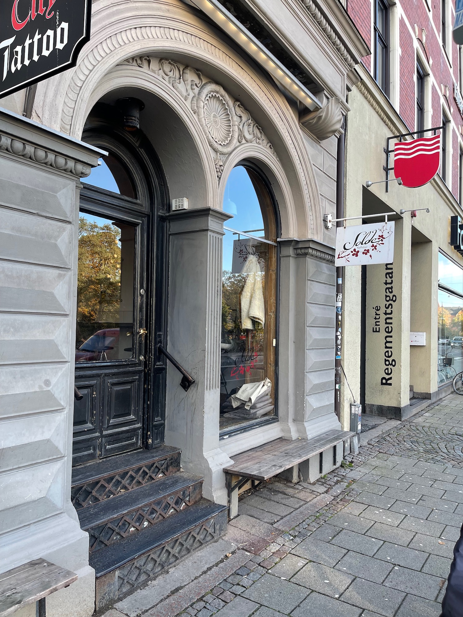 a building with a door and windows