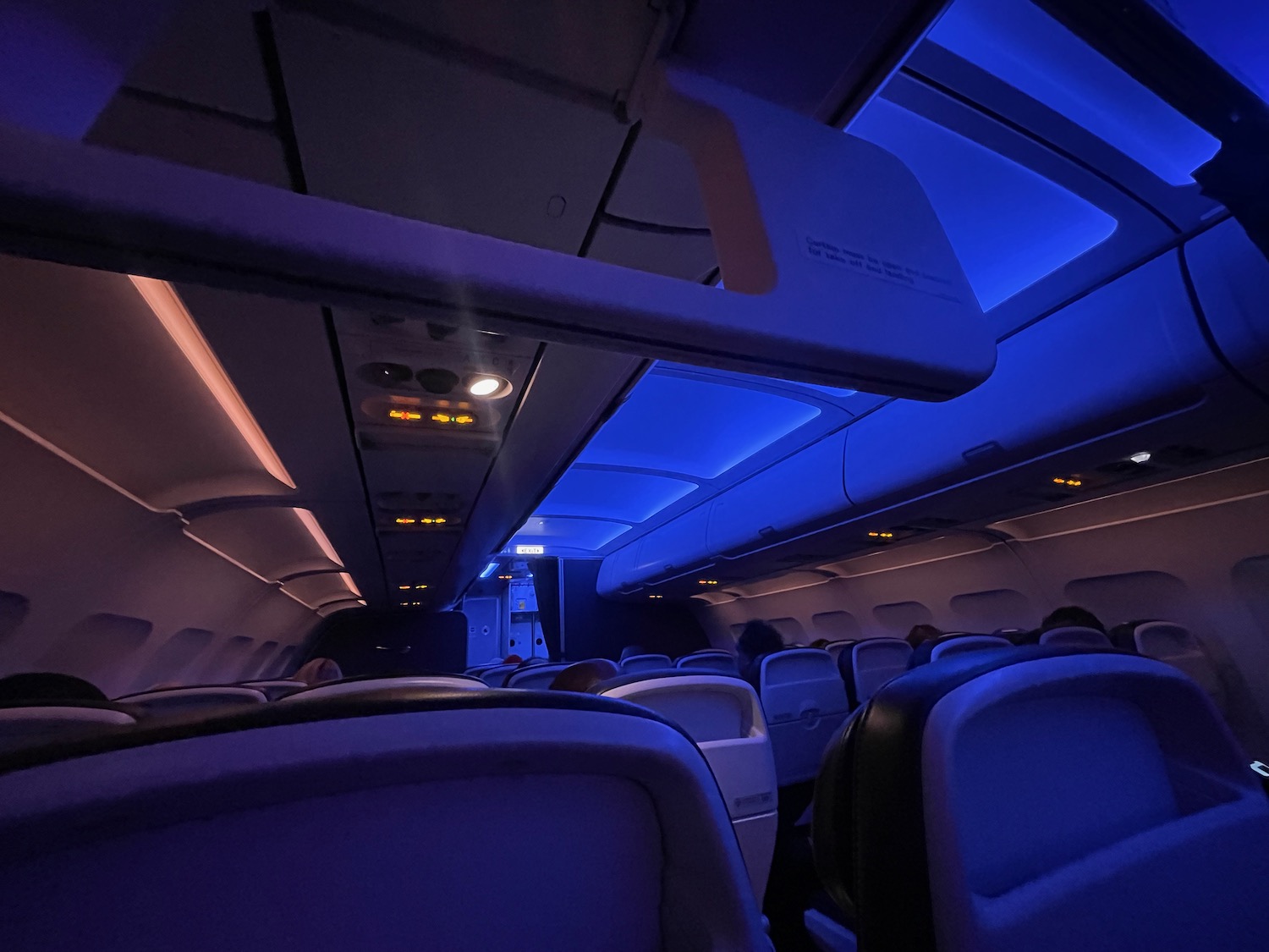 an airplane with seats and lights