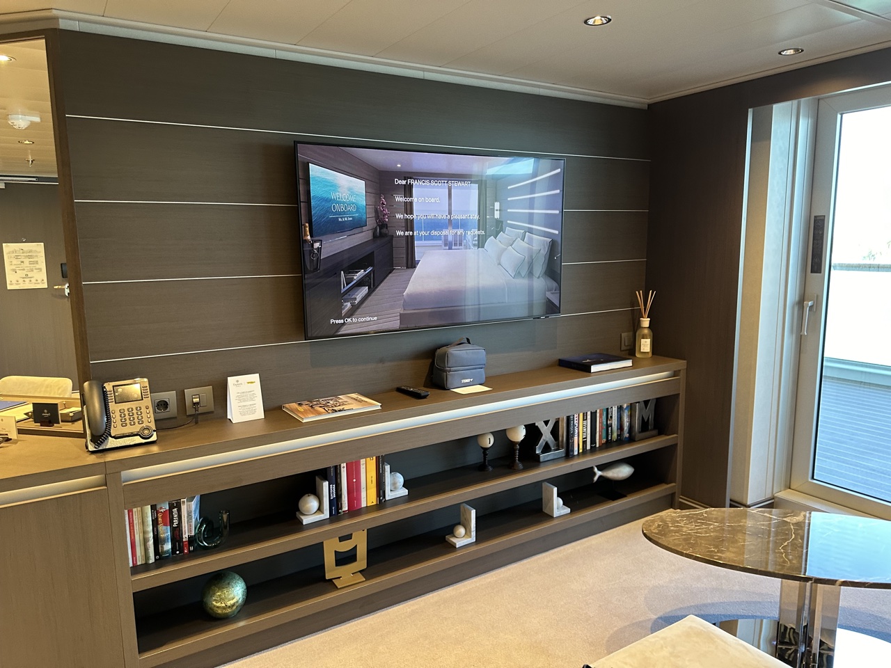 Explora Journeys Grand Penthouse living room entertainment