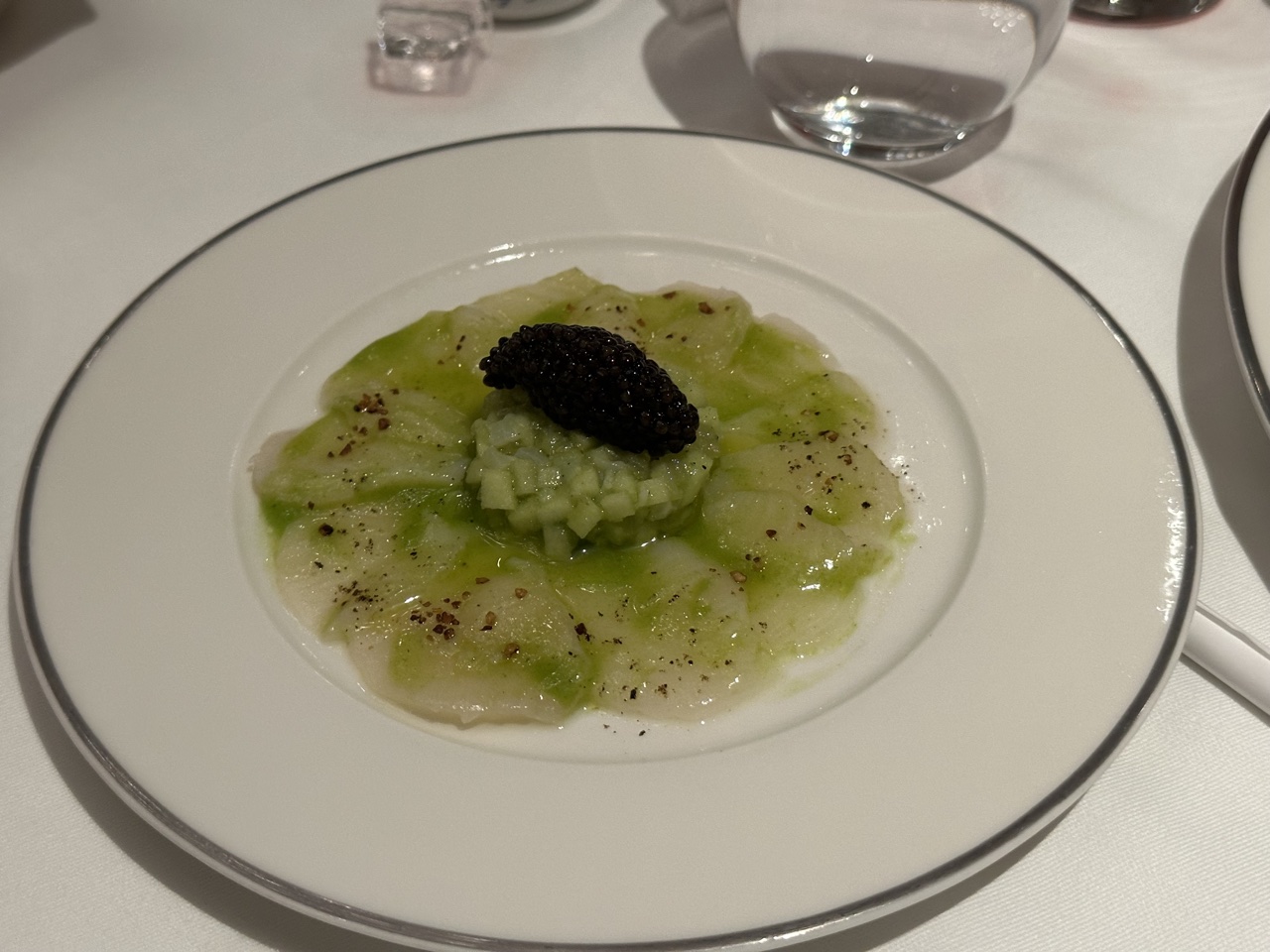 Explora Journeys fil rouge scallop carpaccio and caviar