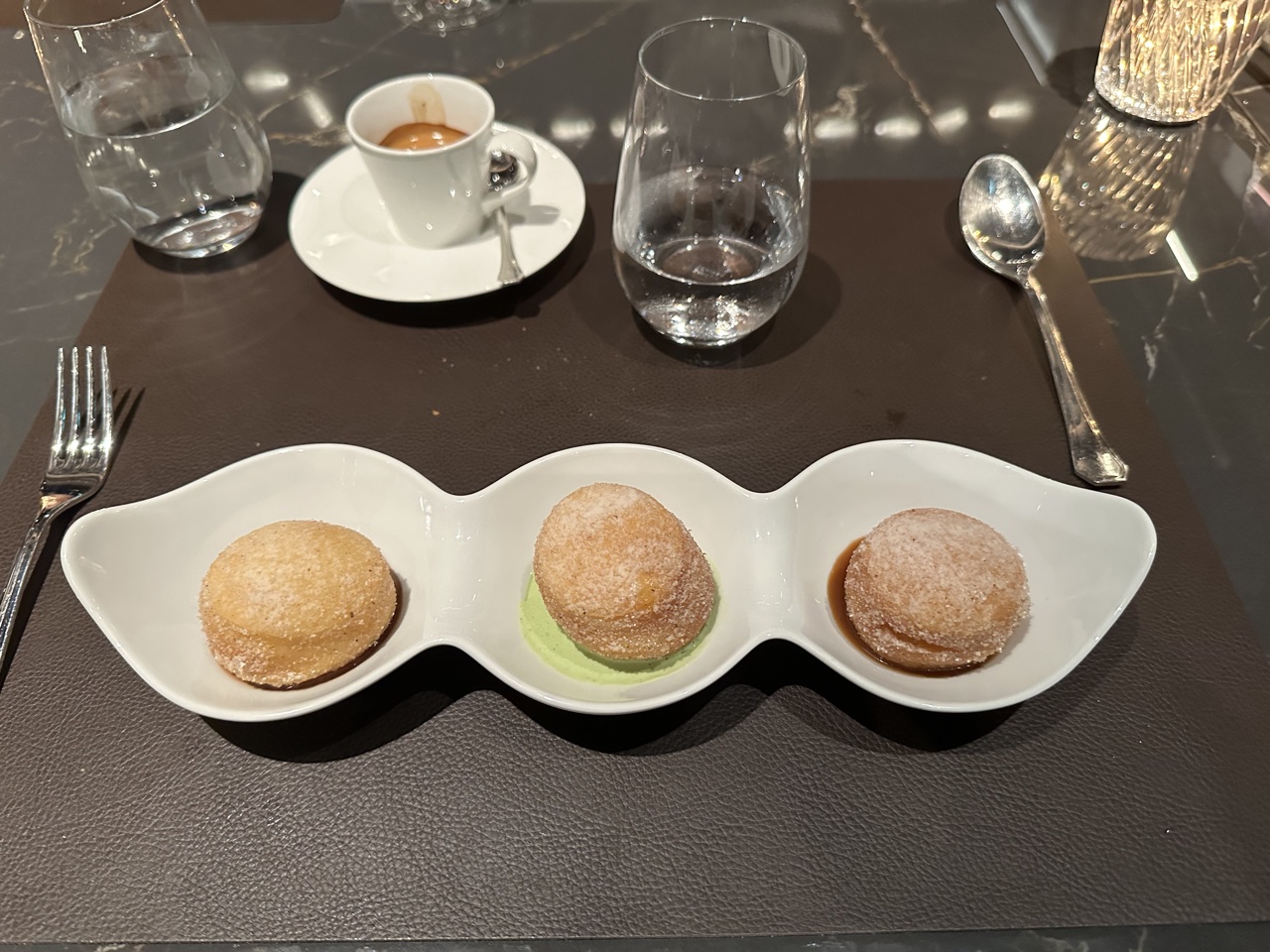 Explora Journeys marble and co beignet dessert