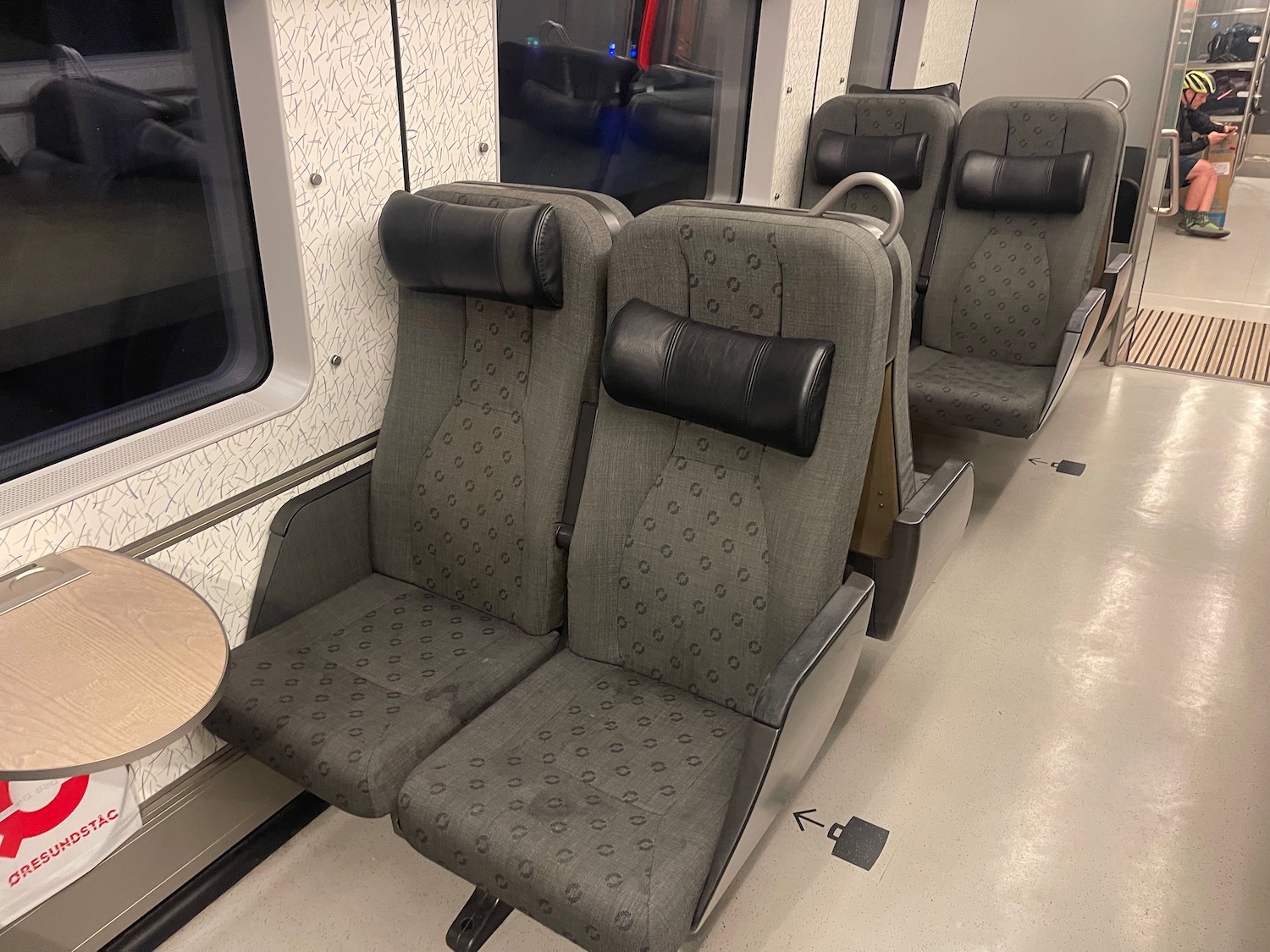 a row of seats on a train