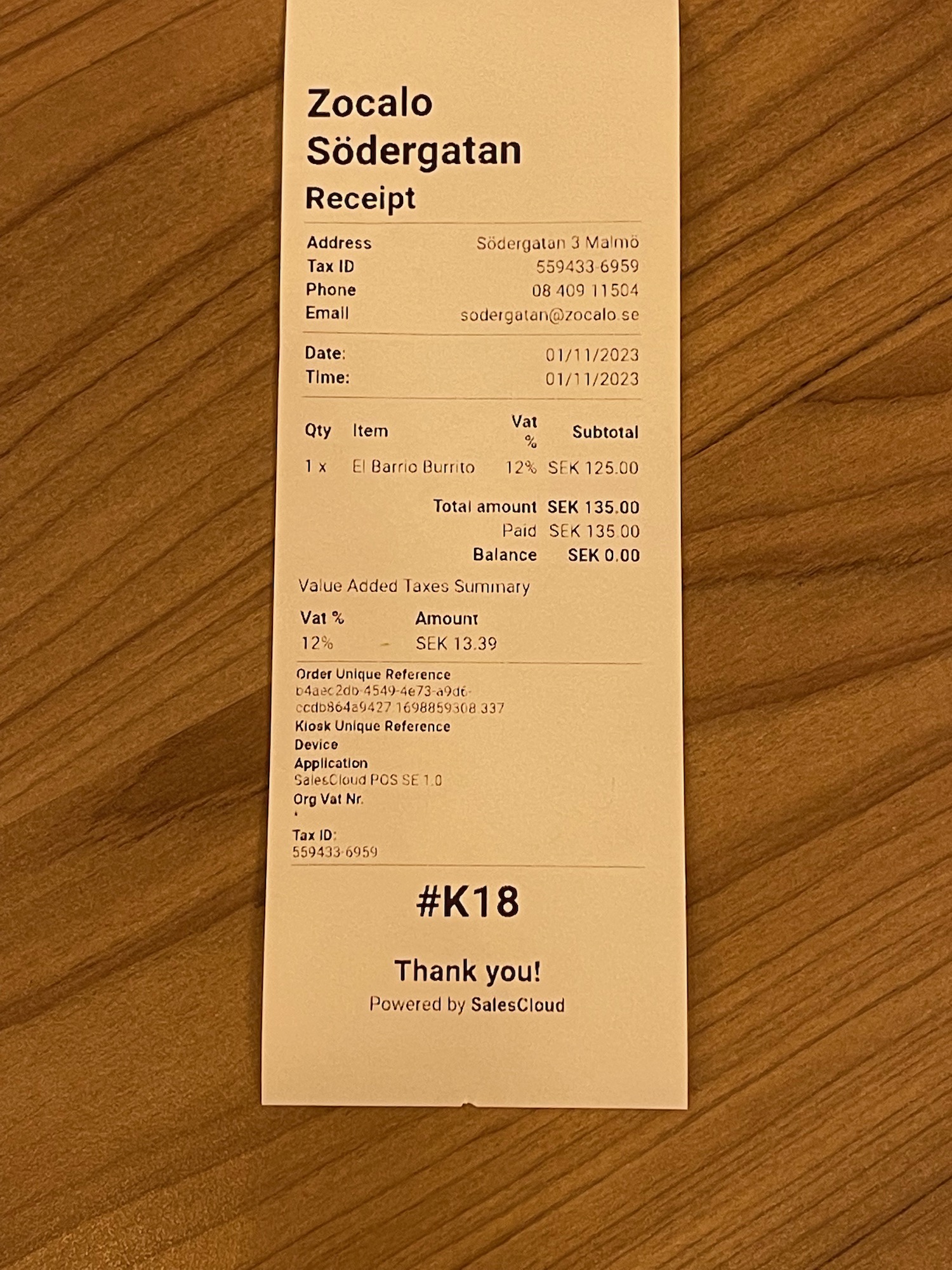 a receipt on a table