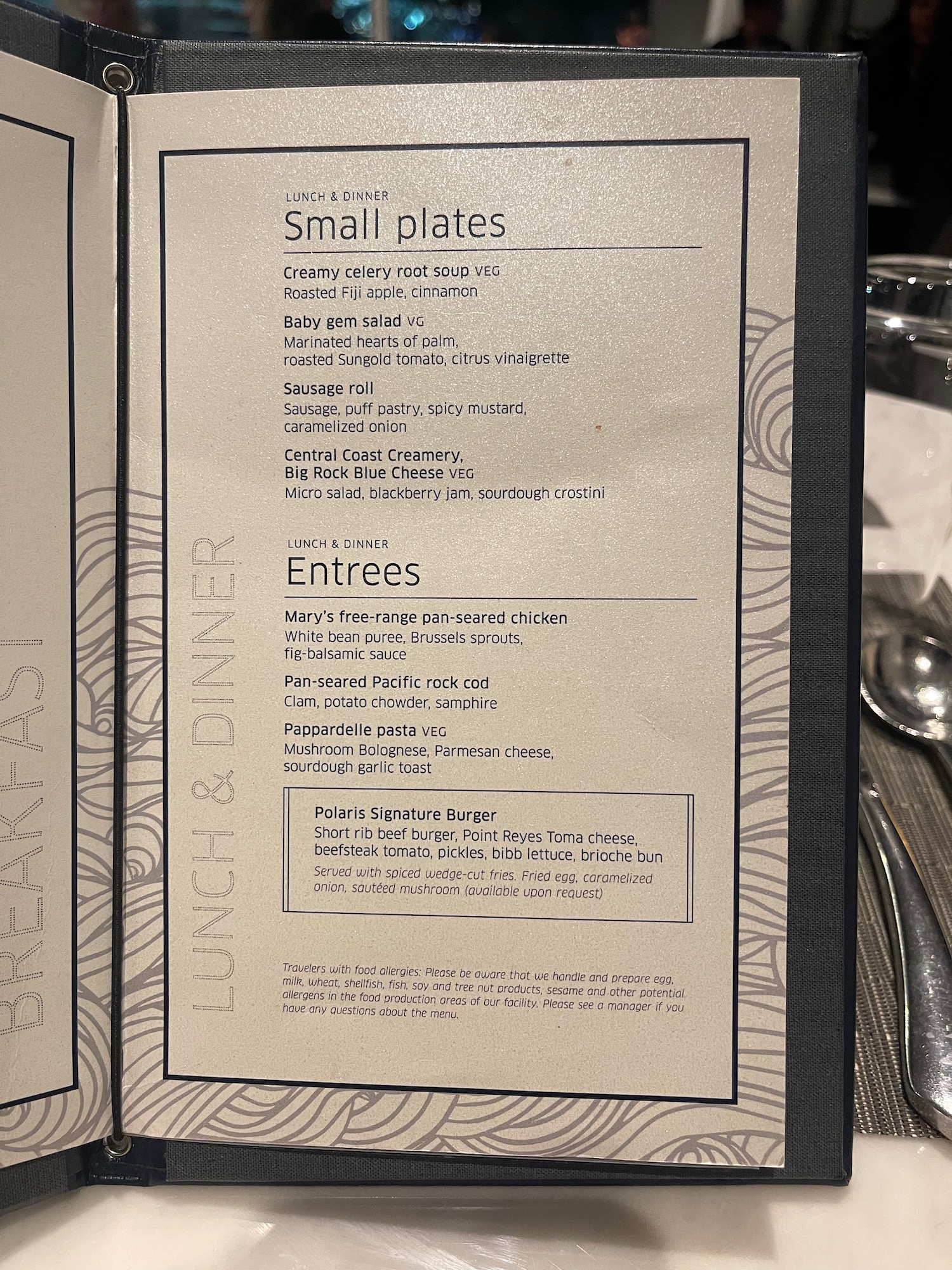 a menu of a restaurant