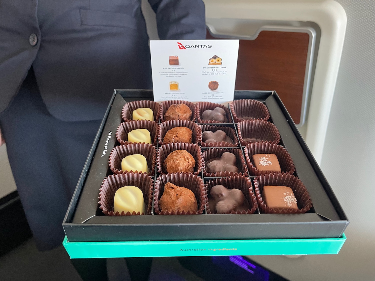 a box of chocolates on a plane