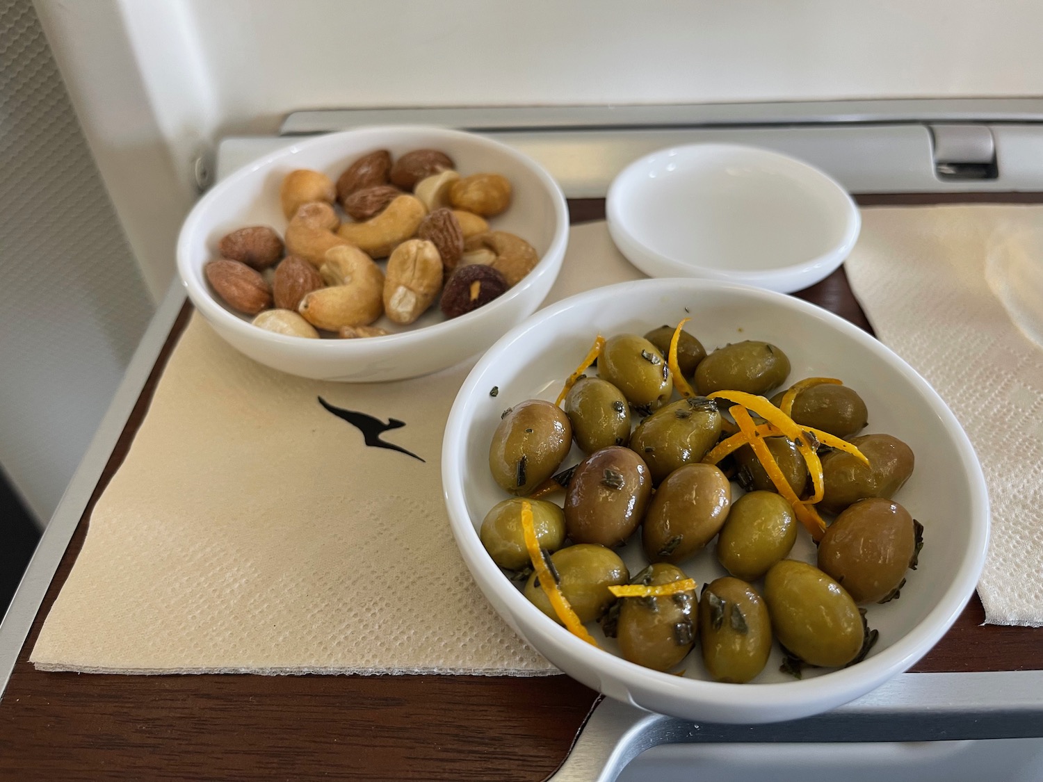 a bowl of nuts and olives