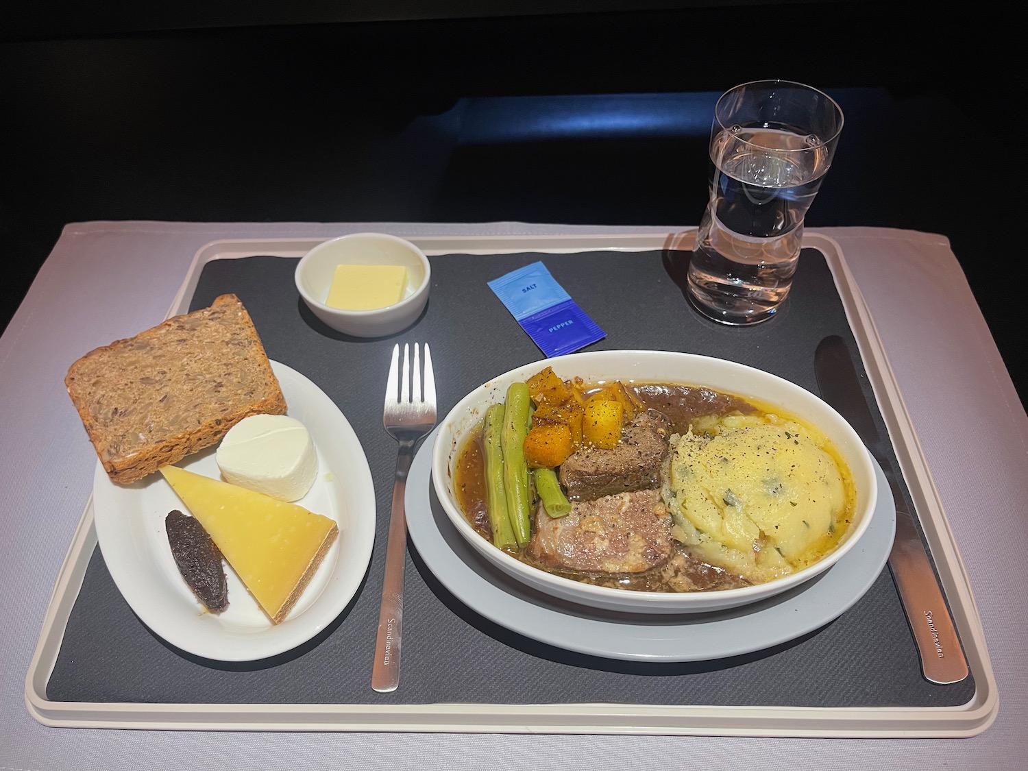 a plate of food on a tray