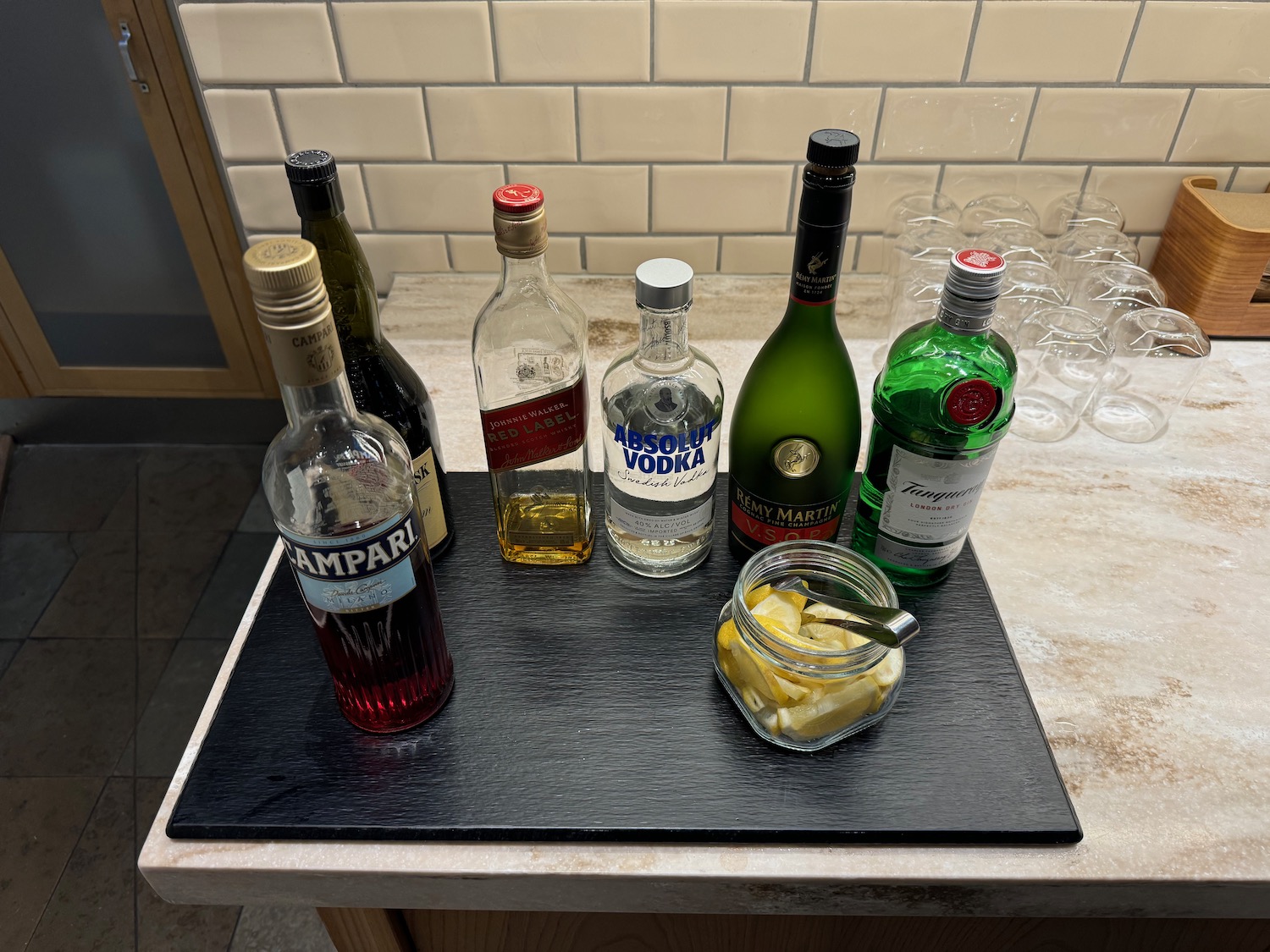 a group of bottles of alcohol on a table